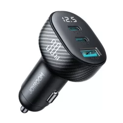   JOYROOM autós töltő USB+2 Type-C aljzat (30W, gyorstöltő, karbon minta) FEKETE