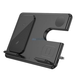 HOCO CQ1 asztali töltőállvány 3in1 (15W, wireless, gyorstöltő, Samsung Watch töltő, kitámasztó) FEKETE Samsung Galaxy Z Fold6 (SM-F956), Galaxy Z Flip6 (SM-F741), Galaxy S25 (SM-S931)
