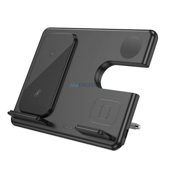 HOCO CQ1 asztali töltőállvány 3in1 (15W, wireless, gyorstöltő, Samsung Watch töltő, kitámasztó) FEKETE Samsung Galaxy Z Fold6 (SM-F956), Galaxy Z Flip6 (SM-F741), Galaxy S25 (SM-S931)