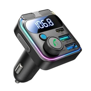 JOYROOM bluetooth FM transmitter autós töltő 2 USB+Type-C aljzat (v5.3, 48W, gyorstöltő) FEKETE