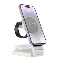   HOCO CQ3 asztali töltőállvány 3in1 (15W, wireless, gyorstöltő, MagSafe, Apple Watch töltő) FEHÉR