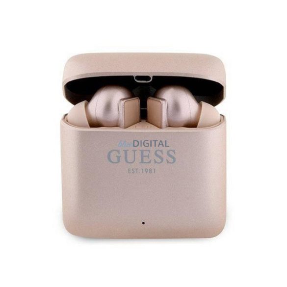 GUESS PRINTED LOGO bluetooth fülhallgató SZTEREO (v5.1, TWS, mikrofon + töltőtok) ROZÉARANY