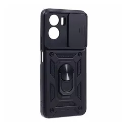   Defender műanyag telefonvédő (közepesen ütésálló, szilikon belső, telefontartó gyűrű, kamera védelem) FEKETE Honor 90 Lite 5G