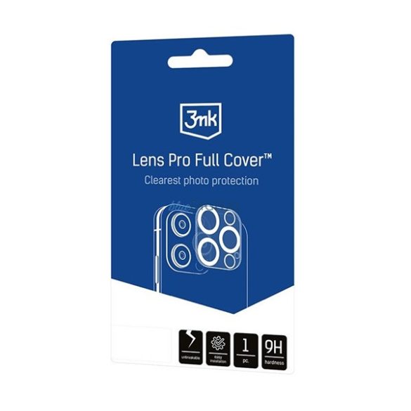 3MK LENS PRO FULL COVER kameravédő üveg (2.5D lekerekített szél, karcálló, 9H, felhelyezést segítő keret) ÁTLÁTSZÓ Apple iPhone 15 Pro Max, iPhone 15 Pro