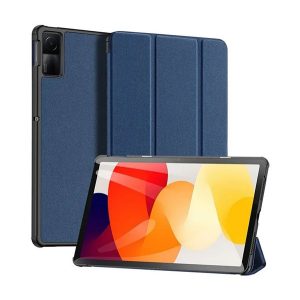 DUX DUCIS DOMO tok álló, bőr hatású (aktív, oldalra nyíló, TRIFOLD, asztali tartó, textil minta) SÖTÉTKÉK Xiaomi Redmi Pad SE