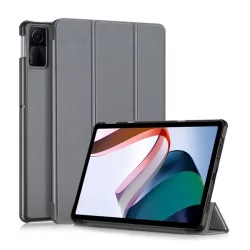   Tok álló, bőr hatású (aktív FLIP, oldalra nyíló, TRIFOLD, asztali tartó) SÖTÉTSZÜRKE Xiaomi Redmi Pad SE