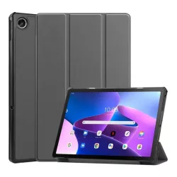  Tok álló, bőr hatású (aktív FLIP, oldalra nyíló, TRIFOLD, asztali tartó) SÖTÉTSZÜRKE Lenovo Tab M10 Plus (TB128) LTE, Tab M10 Plus (TB125) WIFI