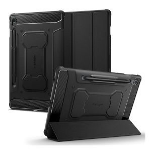 SPIGEN RUGGED ARMOR PRO tok álló (aktív FLIP, ütésállóság, TRIFOLD, asztali tartó, ceruza tartó) FEKETE Samsung Galaxy Tab S9 FE LTE (SM-X516), Galaxy Tab S9 FE WIFI (SM-X510)