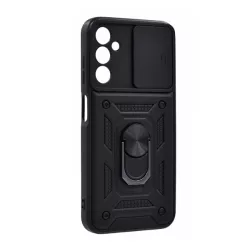   Defender műanyag telefonvédő (közepesen ütésálló, szilikon belső, telefontartó gyűrű, kamera védelem) FEKETE Samsung Galaxy A25 5G (SM-A256)