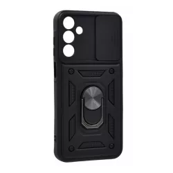   Defender műanyag telefonvédő (közepesen ütésálló, szilikon belső, telefontartó gyűrű, kamera védelem) FEKETE Samsung Galaxy A15 (SM-A155), Galaxy A15 5G (SM-A156)