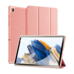   DUX DUCIS DOMO tok álló, bőr hatású (aktív, oldalra nyíló, TRIFOLD, asztali tartó, textil minta) RÓZSASZÍN Samsung Galaxy Tab A9 Plus 5G (SM-X216), Galaxy Tab A9 Plus WIFI (SM-X210)