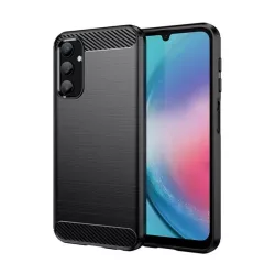   Szilikon telefonvédő (közepesen ütésálló, légpárnás sarok, szálcsiszolt, karbon minta) FEKETE Samsung Galaxy A25 5G (SM-A256)