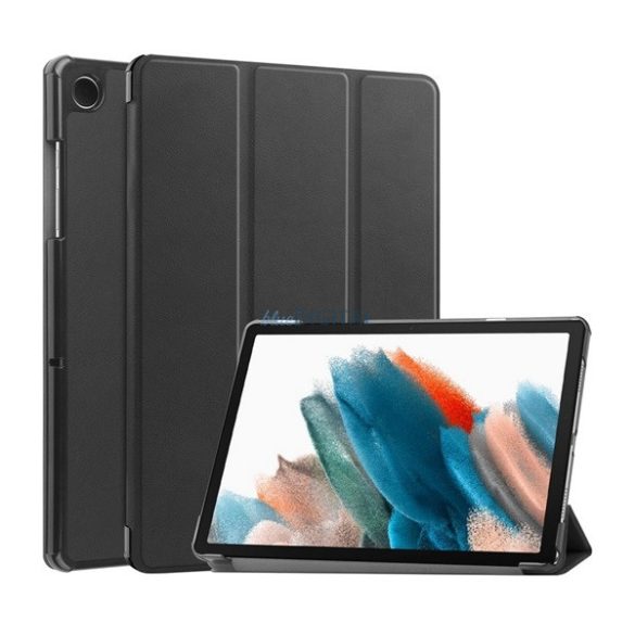 Tok álló, bőr hatású (aktív FLIP, oldalra nyíló, TRIFOLD asztali tartó funkció) FEKETE Samsung Galaxy Tab A9 LTE (SM-X115), Galaxy Tab A9 WIFI (SM-X110)
