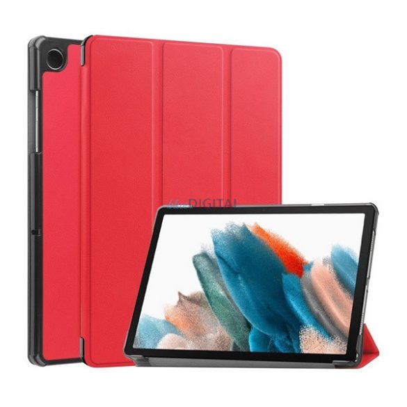 Tok álló, bőr hatású (aktív FLIP, oldalra nyíló, TRIFOLD asztali tartó funkció) PIROS Samsung Galaxy Tab A9 LTE (SM-X115), Galaxy Tab A9 WIFI (SM-X110)