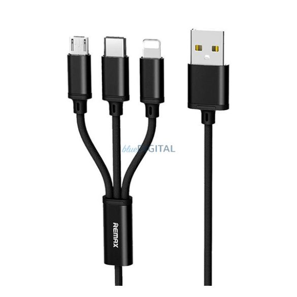 REMAX GITION adatkábel 3in1 (USB - lightning/Type-C/microUSB, 2.8A, gyorstöltő, 115cm) FEKETE