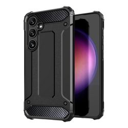   Defender műanyag telefonvédő (közepesen ütésálló, légpárnás sarok, szilikon belső, fémhatás) FEKETE Samsung Galaxy S24 (SM-S921)