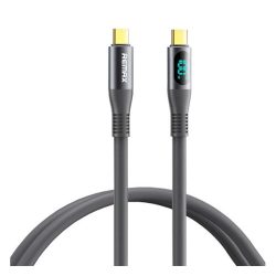   REMAX ZISEE adatkábel (Type-C - Type-C, 100W, PD gyorstöltő, 120cm, LED kijelző) SZÜRKE