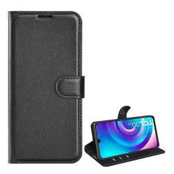   Tok álló, bőr hatású (FLIP, oldalra nyíló, asztali tartó funkció, prémium) FEKETE TCL 30 4G