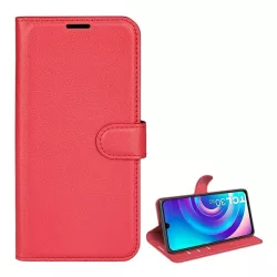   Tok álló, bőr hatású (FLIP, oldalra nyíló, asztali tartó funkció, prémium) PIROS TCL 30 4G