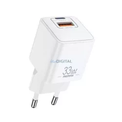   REMAX BATT hálózati töltő USB+Type-C aljzat (33W, GaN, PD gyorstöltő) FEHÉR