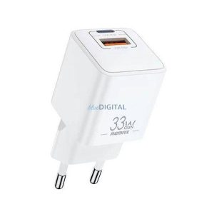 REMAX BATT hálózati töltő USB+Type-C aljzat (33W, GaN, PD gyorstöltő) FEHÉR
