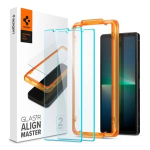 SPIGEN ALM FC képernyővédő üveg 2db (2.5D, ujjlenyomatmentes, extra karcálló, 9H, ultravékony, színkiemelés) ÁTLÁTSZÓ Sony Xperia 5 V (XQDE54)