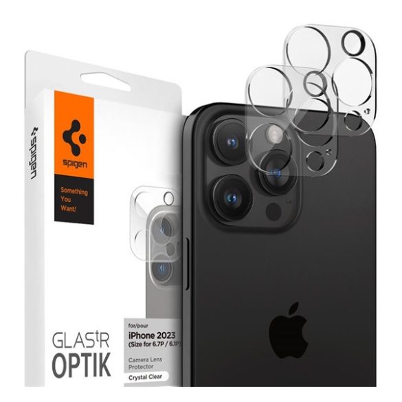 SPIGEN OPTIK kameravédő üveg 2db (9H) ÁTLÁTSZÓ Apple iPhone 15 Pro Max, iPhone 15 Pro