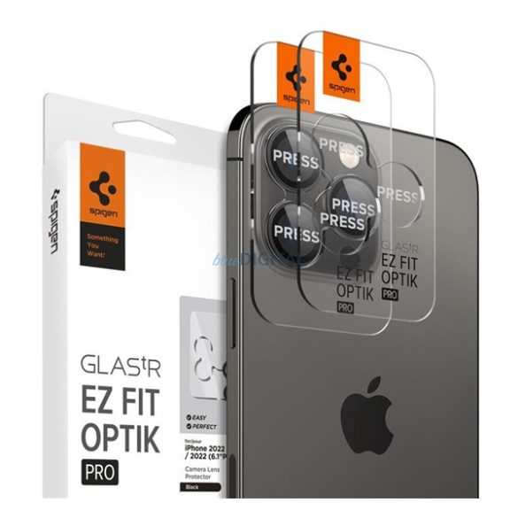 SPIGEN OPTIK PRO kameravédő üveg 2db (9H) FEKETE Apple iPhone 14 Pro Max, iPhone 14 Pro, iPhone 15 Pro Max