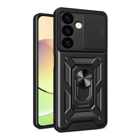 Defender műanyag telefonvédő (ütésállóság, szilikon belső, tartógyűrű, kameravédő) FEKETE Samsung Galaxy S24 Plus (SM-S926)