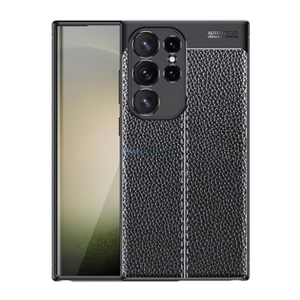 Szilikon telefonvédő (ütésállóság, bőr hatású, varrás minta) FEKETE Samsung Galaxy S24 Ultra (SM-S928)