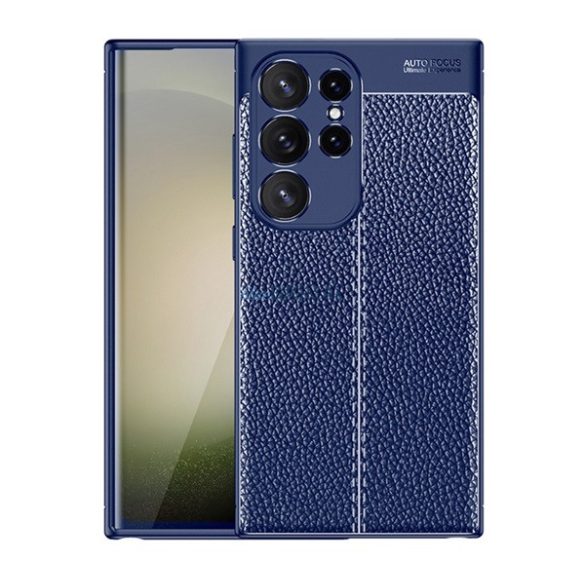 Szilikon telefonvédő (ütésállóság, bőr hatású, varrás minta) SÖTÉTKÉK Samsung Galaxy S24 Ultra (SM-S928)