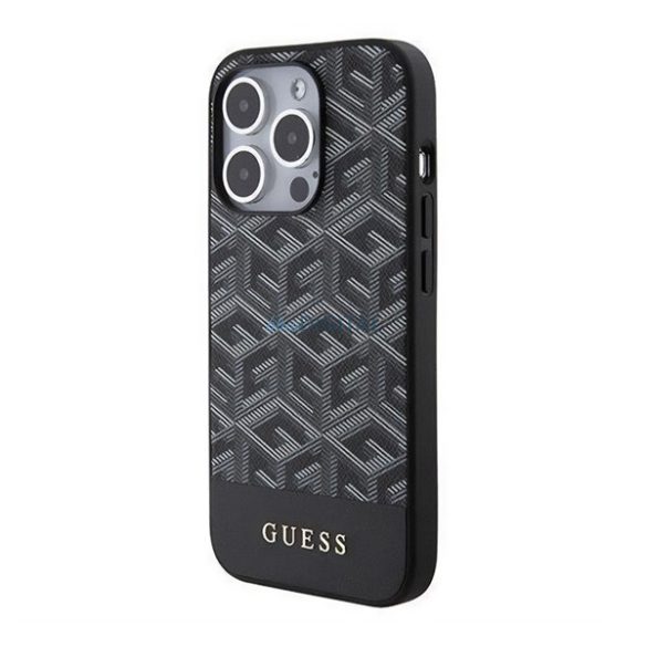 GUESS 4G G CUBE szilikon telefonvédő (műanyag hátlap, MagSafe) FEKETE Apple iPhone 15 Pro
