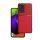 Műanyag telefonvédő (szilikon keret, ütésállóság, mágneses, bőr hatású hátlap, csíkos) PIROS Samsung Galaxy S24 Plus (SM-S926)
