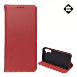   Tok álló, valódi bőr (FLIP, oldalra nyíló, asztali tartó) BORDÓ Samsung Galaxy A05s (SM-A057F)