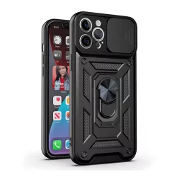   Defender műanyag telefonvédő (ütésállóság, szilikon belső, tartógyűrű, kameravédő) FEKETE Motorola Edge 40 5G (XT2303)