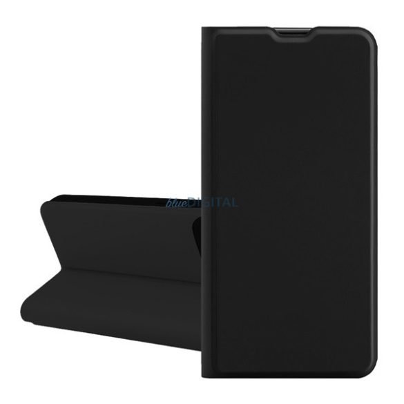 Tok álló, bőr hatású (FLIP, szilikon belső, oldalra nyíló, asztali tartó, kártyazseb) FEKETE Samsung Galaxy A25 5G (SM-A256)