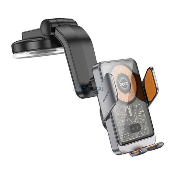 HOCO HW8 autós tartó (műszerfalra, szélvédőre, tapadókorongos, automata, 15W, wireless, gyorstöltő, 4.5-7" méret) FEKETE