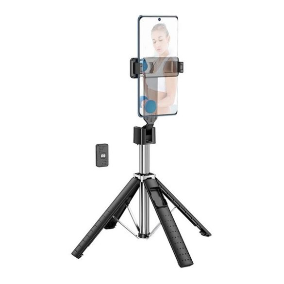 HOCO K18 szelfibot (univerzális, tripod állvány, állítható, bluetooth távkioldó, 97cm, 4.5-7.0" méret) FEKETE