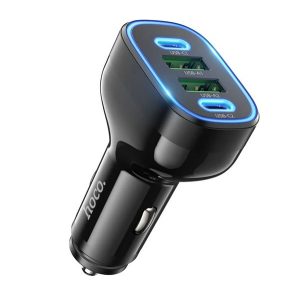 HOCO NZ11 autós töltő 2 USB+2 Type-C aljzat (72W, PD gyorstöltő, LED) FEKETE