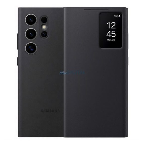 SAMSUNG tok álló (aktív FLIP, oldalra nyíló, átlátszó előlap) FEKETE Samsung Galaxy S24 Ultra (SM-S928)