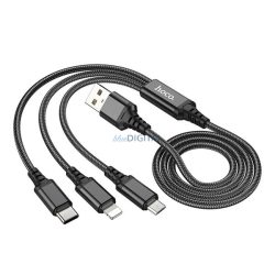   HOCO X76 töltőkábel 3in1 (USB - lightning/microUSB/Type-C, 2A, 100cm) FEKETE