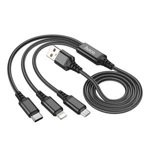 HOCO X76 töltőkábel 3in1 (USB - lightning/microUSB/Type-C, 2A, 100cm) FEKETE