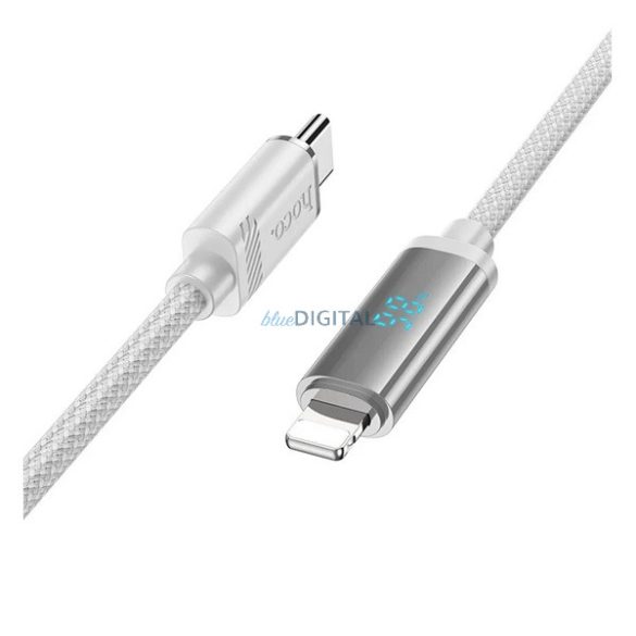 HOCO U127 adatkábel (USB- lightning, 27W, PD gyorstöltő, 120cm, törésgátló, LED kijelző) EZÜST