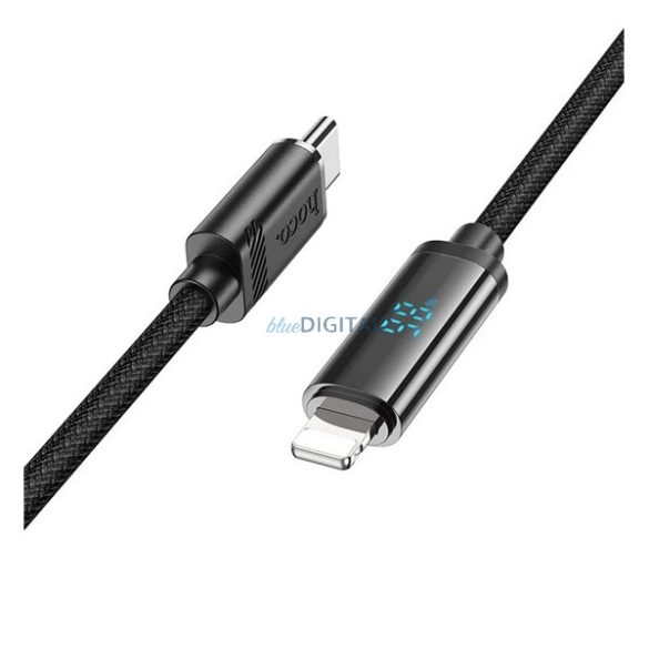 HOCO U127 adatkábel (USB- lightning, 27W, PD gyorstöltő, 120cm, törésgátló, LED kijelző) FEKETE
