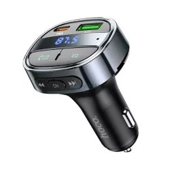   HOCO E70 bluetooth FM transmitter autós töltő USB+Type-C aljzat (30W, PD gyorstöltő 3.0, microSD, LED kijelző) FEKETE