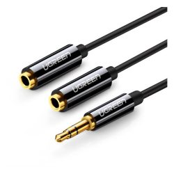   UGREEN audió adapter kábel (elosztó, 2 3.5mm jack aljzat - 3.5mm jack, 25cm) FEKETE