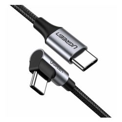   UGREEN US255 adatkábel (Type-C - Type-C, 3A, gyorstöltő 3.0, 100cm, 90 fokos) FEKETE