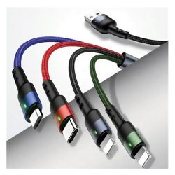   USAMS U26 adatkábel 4in1 (USB - 2 lightning/Type-C/microUSB, 2A, gyorstöltő, 120cm) FEKETE