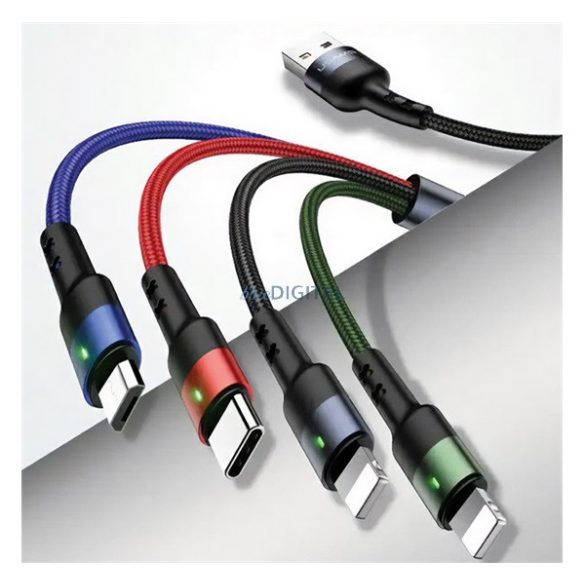 USAMS U26 adatkábel 4in1 (USB - 2 lightning/Type-C/microUSB, 2A, gyorstöltő, 120cm) FEKETE