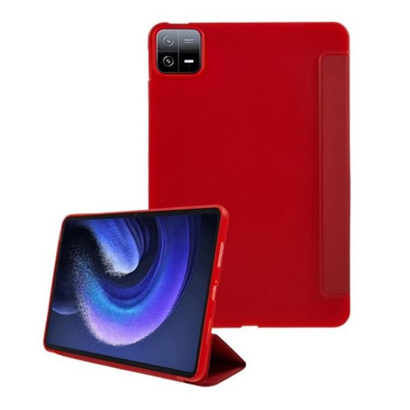 Tok álló, bőr hatású (aktív FLIP, oldalra nyíló, TRIFOLD, asztali tartó) PIROS Xiaomi Pad 6